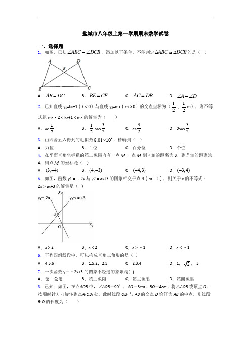 盐城市八年级上第一学期期末数学试卷