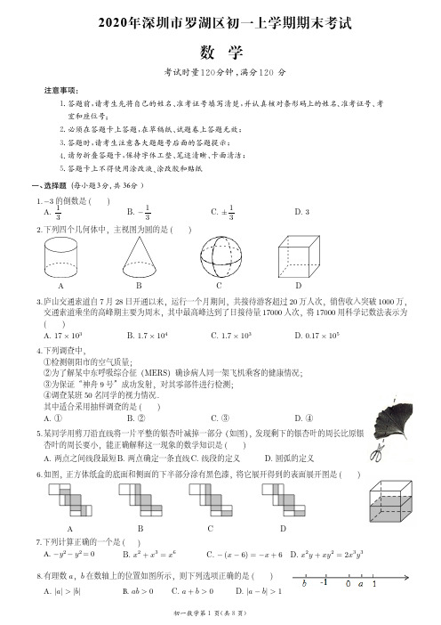 2020年深圳市罗湖区七上期末数学试卷(附答案)