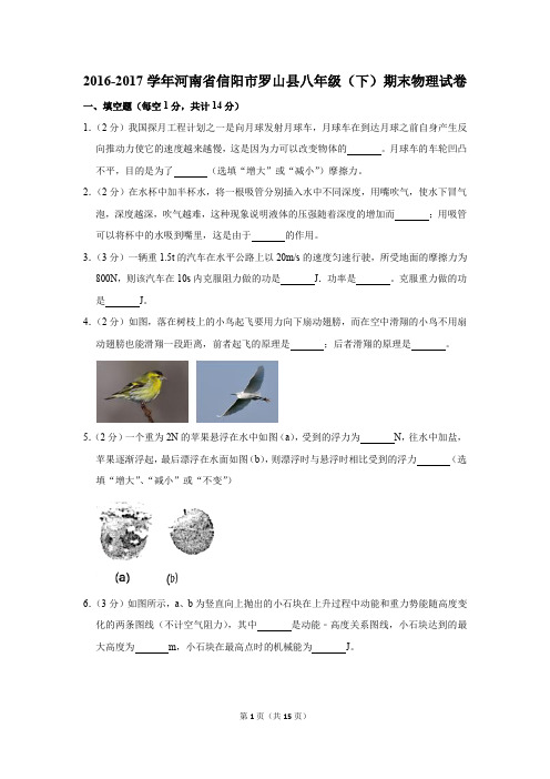 2016-2017学年河南省信阳市罗山县八年级(下)期末物理试卷(解析版)