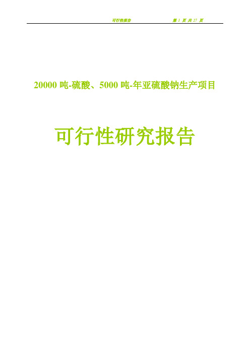 2万吨-硫酸、5000吨-年亚硫酸钠生产建设项目可行性研究报告