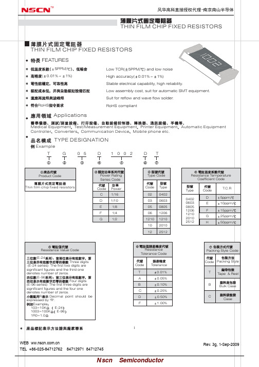 薄膜贴片电阻器规格书_风华_FH