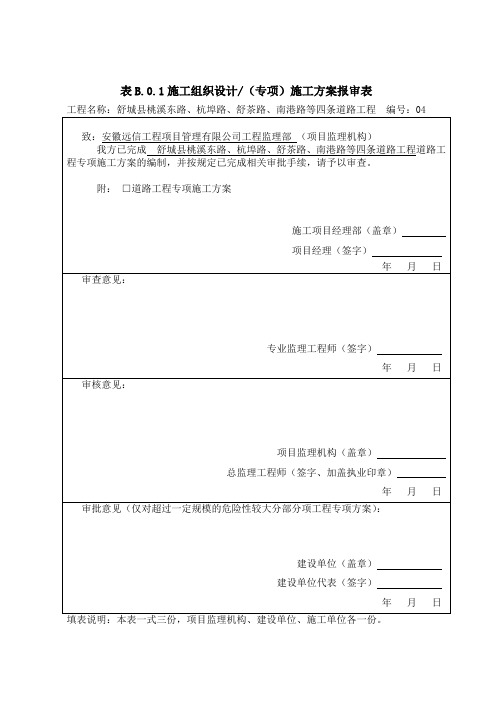 道路工程专项施工方案报审表