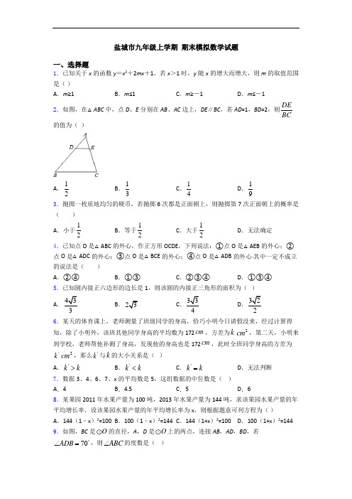 盐城市九年级上学期 期末模拟数学试题