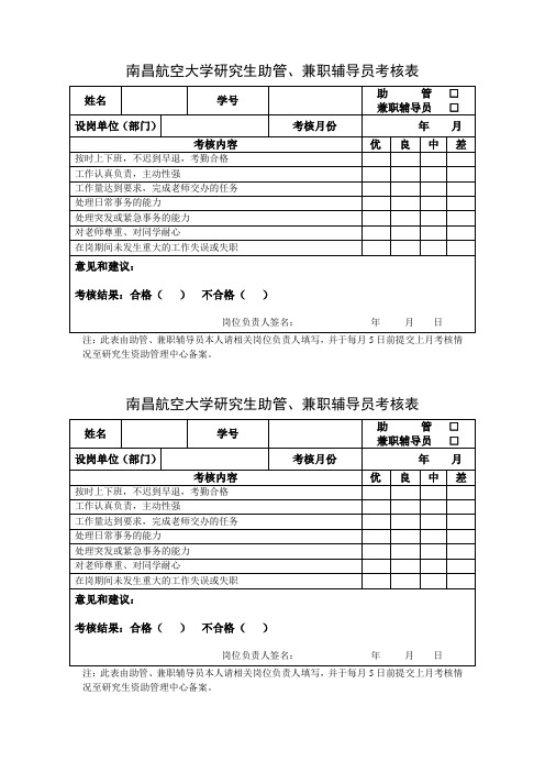 南昌航空大学研究生助管兼职辅导员考核表