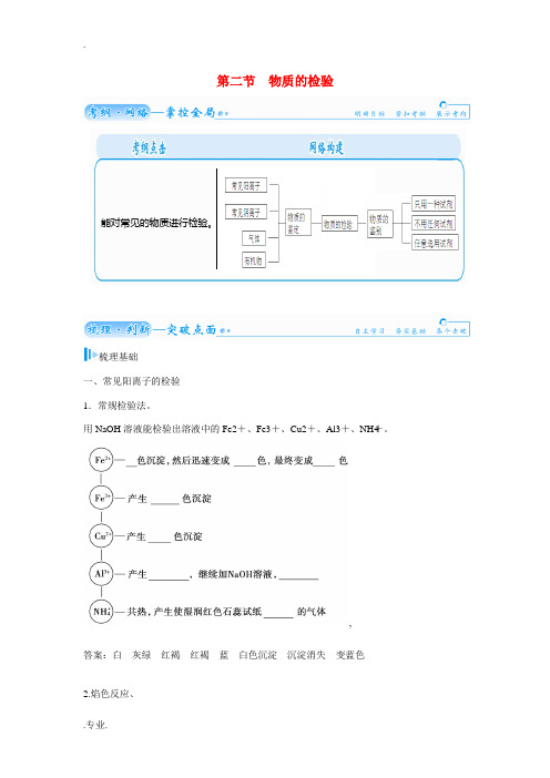 高考化学一轮复习 第八章 第二节 物质的检验-人教版高三全册化学试题