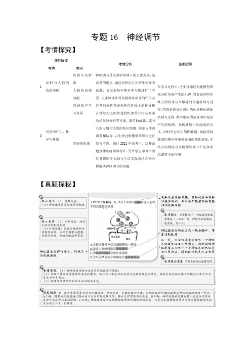 专题16神经调节(试题部分) 2021版高考生物(江苏)复习教案