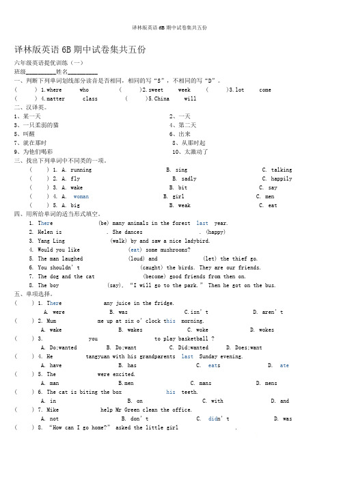 译林版英语6B期中试卷集共五份