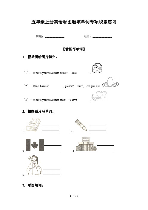 五年级上册英语看图题填单词专项积累练习