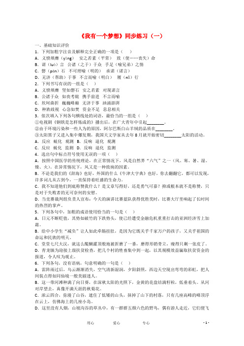 高一语文 4.12《我有一个梦想》同步练习 新人教版必修2