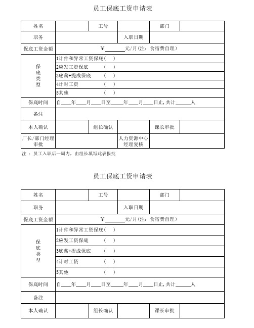 员工保底工资申请表