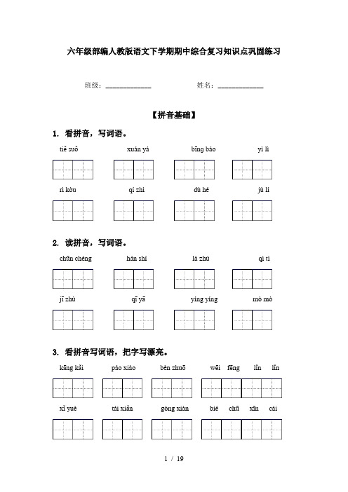 六年级部编人教版语文下学期期中综合复习知识点巩固练习