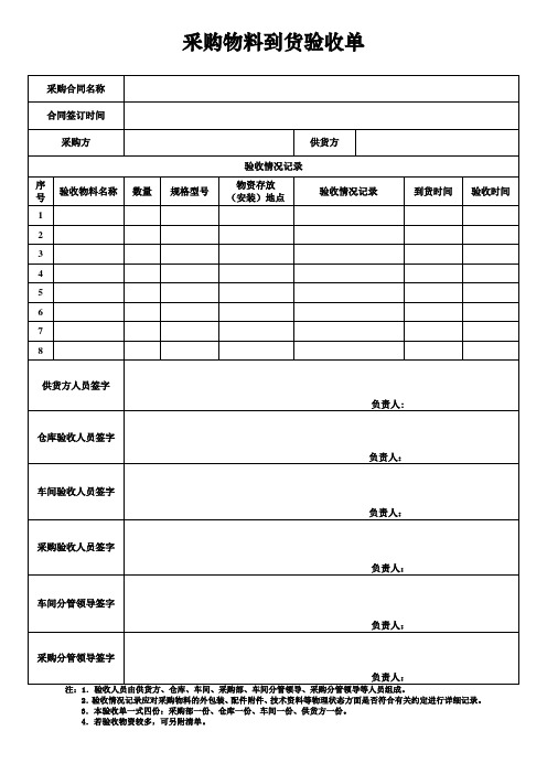 采购物料到货验收单