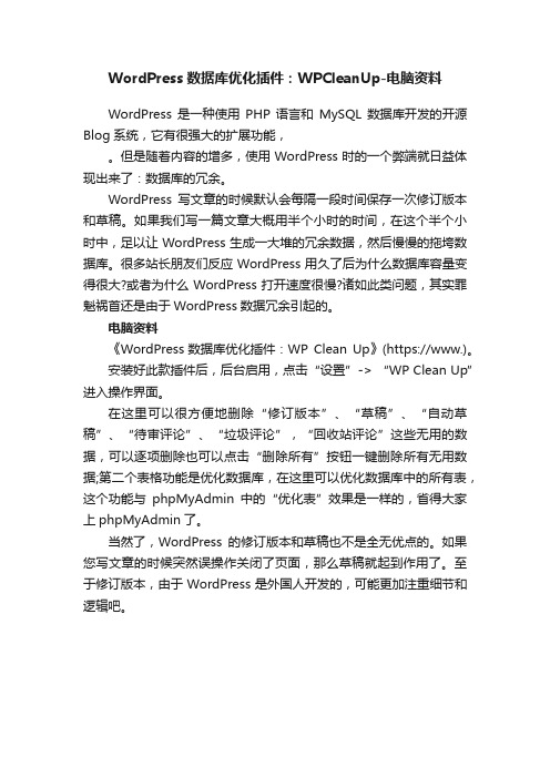 WordPress数据库优化插件：WPCleanUp-电脑资料