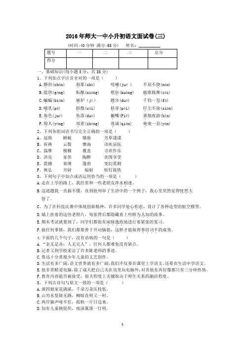 2016年师大一中小升初语文面试卷三