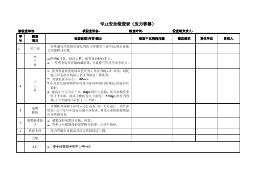 专业安全检查表(压力容器、电气装置、安全装置)