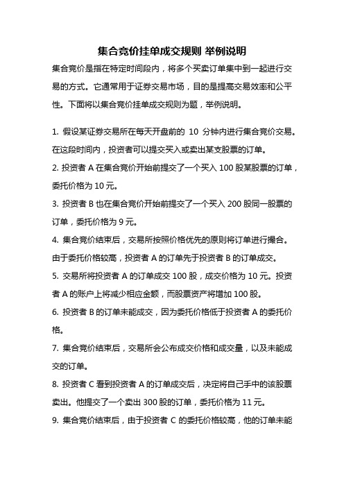 集合竞价挂单成交规则 举例说明