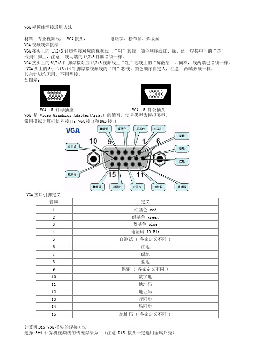 VGA视频线焊接方法