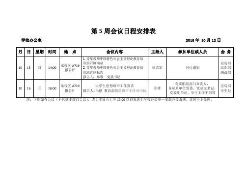 会务手册行程安排模板_第5周会议日程安排表