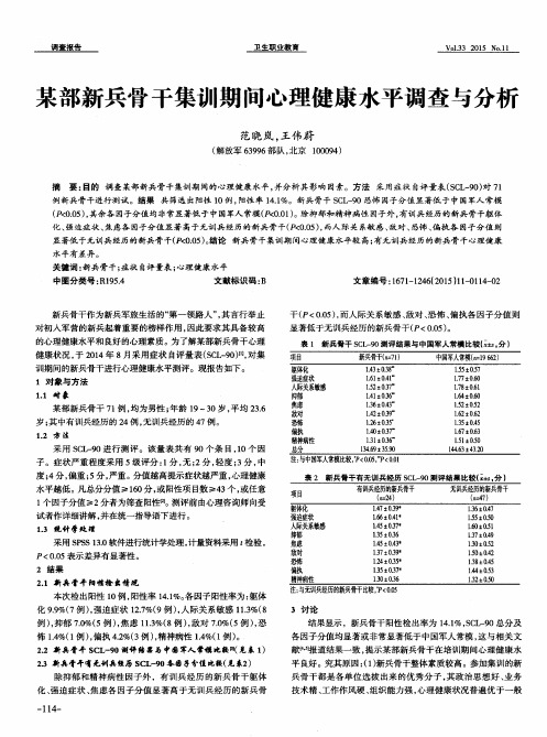 某部新兵骨干集训期间心理健康水平调查与分析