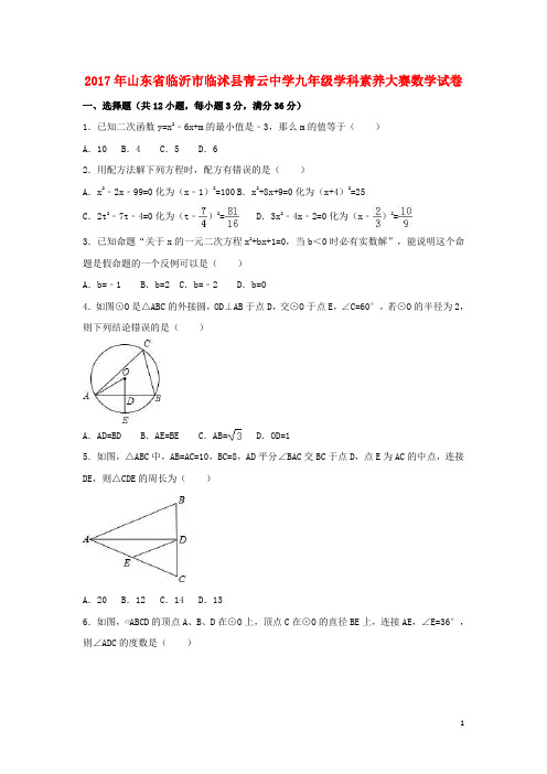 山东省临沂市临沭县青云中学九年级数学学科素养大赛试