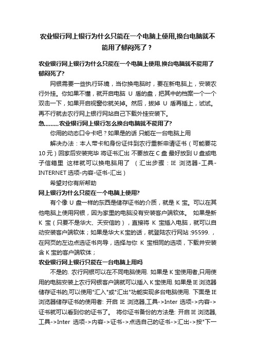 农业银行网上银行为什么只能在一个电脑上使用,换台电脑就不能用了郁闷死了？