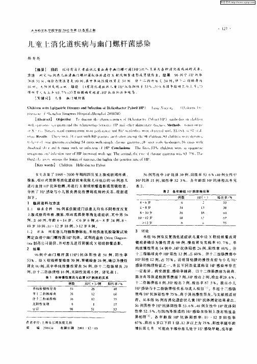 儿童上消化道疾病与幽门螺杆菌感染