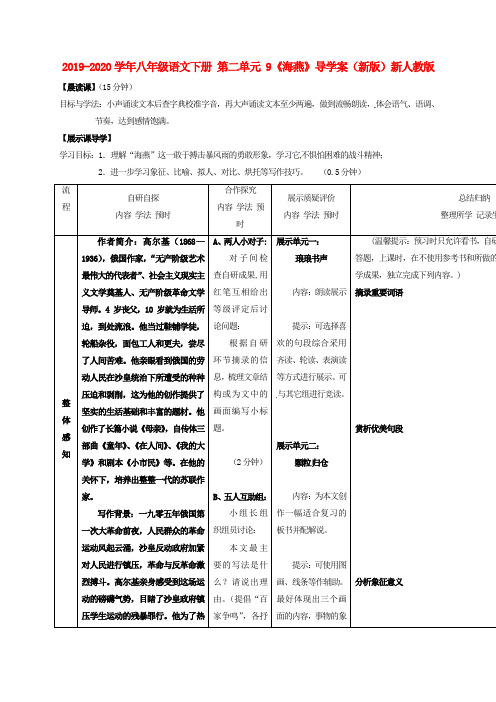 2019-2020学年八年级语文下册 第二单元 9《海燕》导学案(新版)新人教版