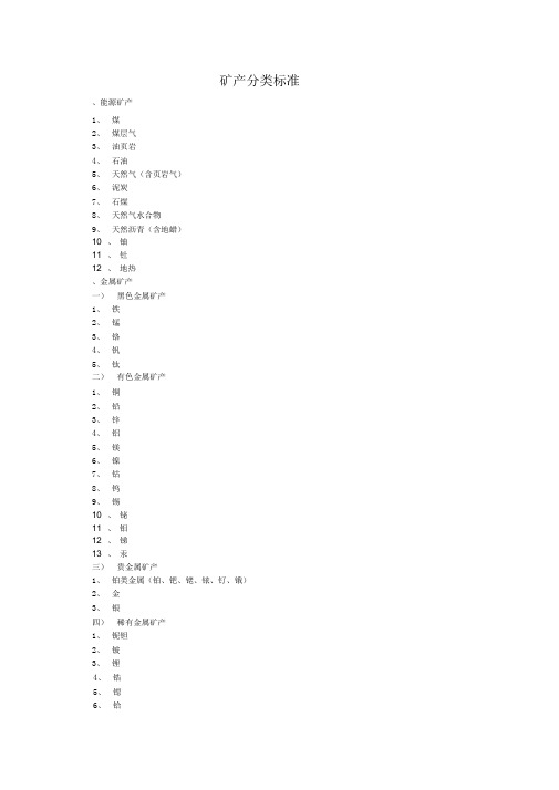 矿产资源分类标准