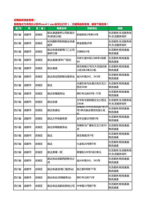 2020新版四川省成都市武侯区韵达快递工商企业公司商家名录名单黄页联系方式大全52家