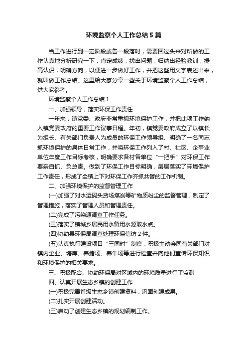 环境监察个人工作总结5篇