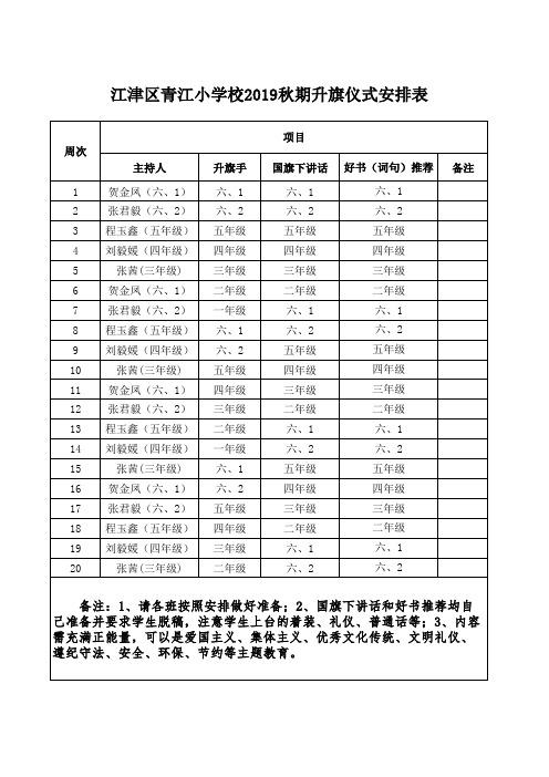 2019秋期升旗仪式安排表