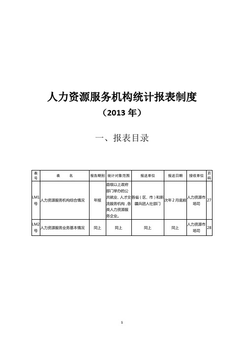 2013年人力资源服务机构统计报表制度