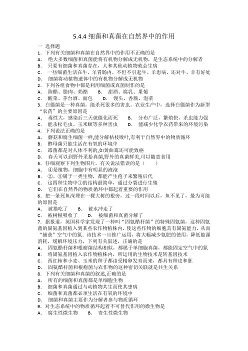 人教版八年级上册生物 5.4.4细菌和真菌在自然界中的作用 同步练习