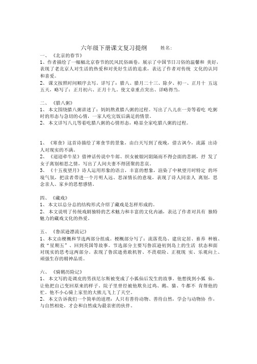 六年级下册课文复习总结提纲.doc