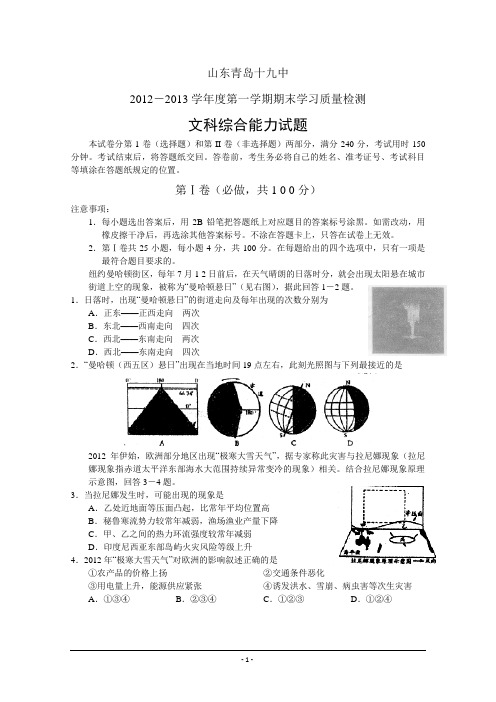 山东省青岛19中2013届高三上学期期末学习质量检测 文综.