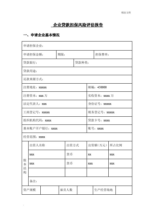 企业贷款担保风险评估报告(样本)