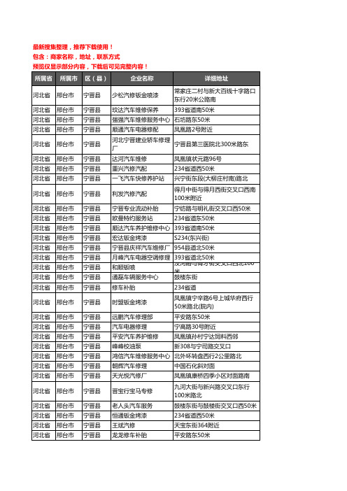 新版河北省邢台市宁晋县汽车维修企业公司商家户名录单联系方式地址大全177家