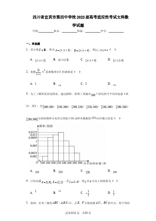 四川省宜宾市第四中学校2023届高考适应性考试文科数学试题