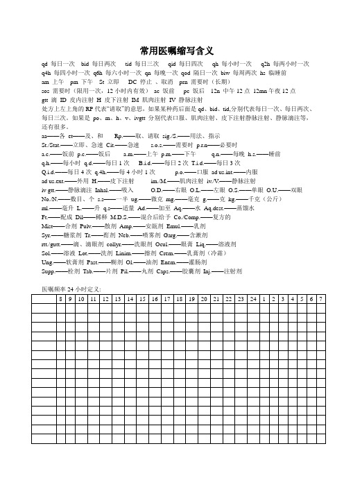 常用医嘱缩写含义