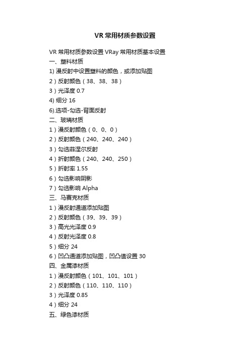 VR常用材质参数设置