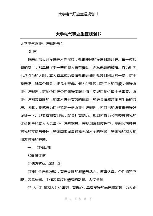 大学电气职业生涯规划书