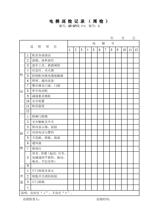 物业电梯巡检记录(周检)