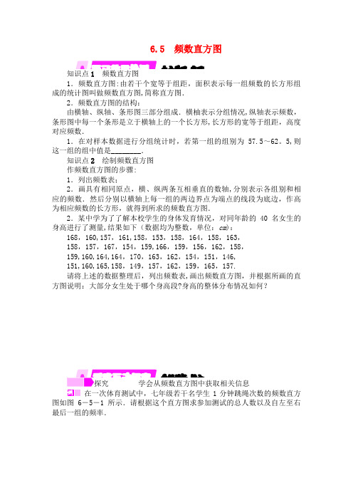 春七年级数学下册第6章数据与统计图表6.5频数直方图练习浙教版(最新整理)