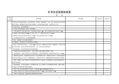 矿井安全隐患检查表