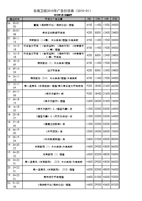 2010东南卫视广告价目表1001(2010年1月1日起执行)