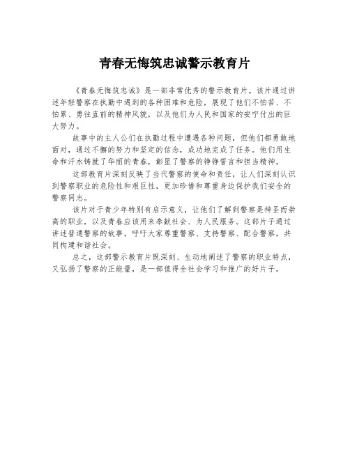 青春无悔筑忠诚警示教育片