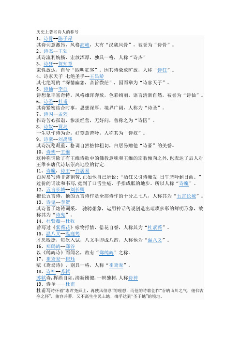 历史上著名诗人的称号