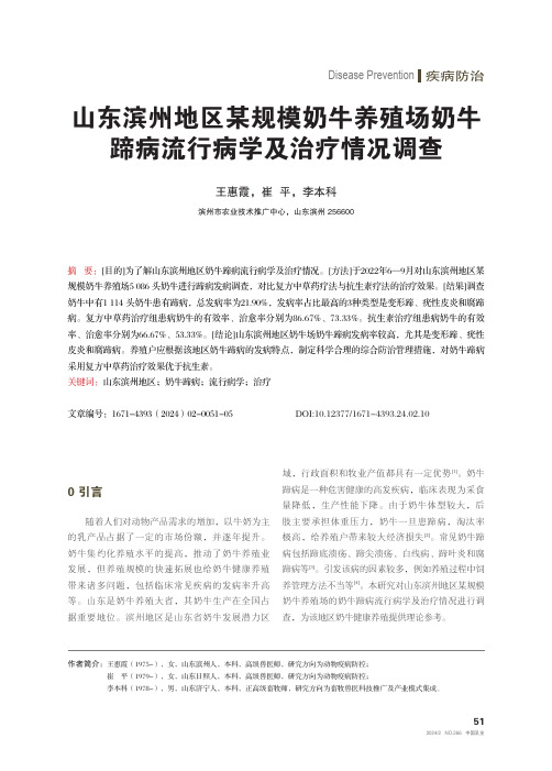 山东滨州地区某规模奶牛养殖场奶牛蹄病流行病学及治疗情况调查