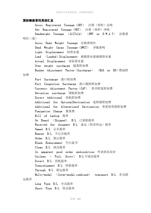 国际物流常用英语