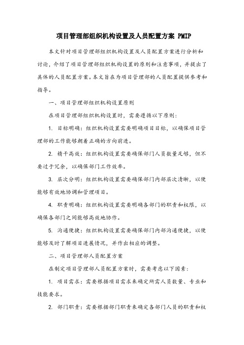 项目管理部组织机构设置及人员配置方案 pmp